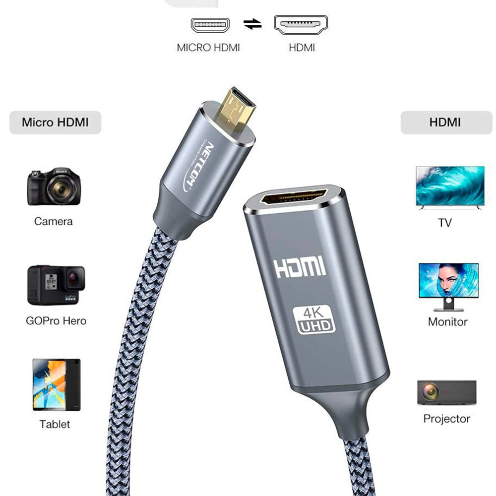 Cable adaptador convertidor Micro HDMI macho a HDMI hembra 4k 2.0 60hz S1138