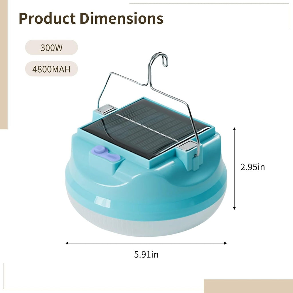 Lámpara Solar Portátil de Camping con Batería de Alta Capacidad y Gancho Versátil celeste 150W S2152