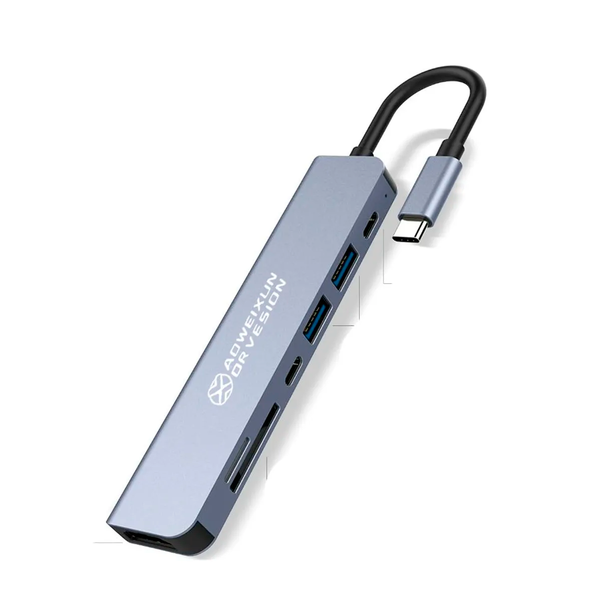 Hub USB C 7 en 1 Multifuncional con HDMI 4K RJ45 SD MicroSD PD 100W s2033