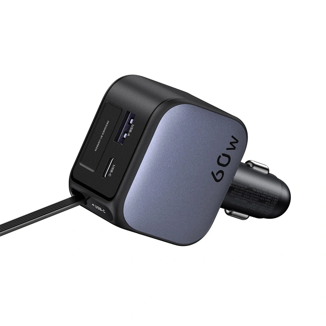 Cargador de Auto Ugreen 60W con Cable Retráctil USB-C y Puertos USB-A / Type-C EC602 S2215