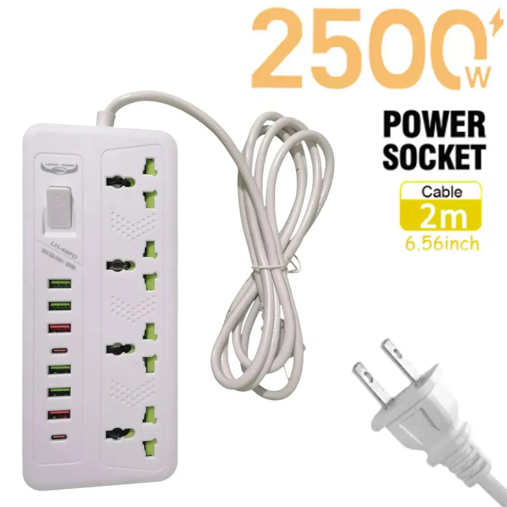 Regleta Eléctrica 6 USB + 4 Tomas Carga Rápida PD 2m Cable 2500W S1931
