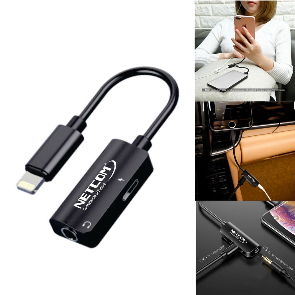 Cable Adaptador 2 en 1 LIGHTNING a JACK 3.5mm Audio y Carga S1135