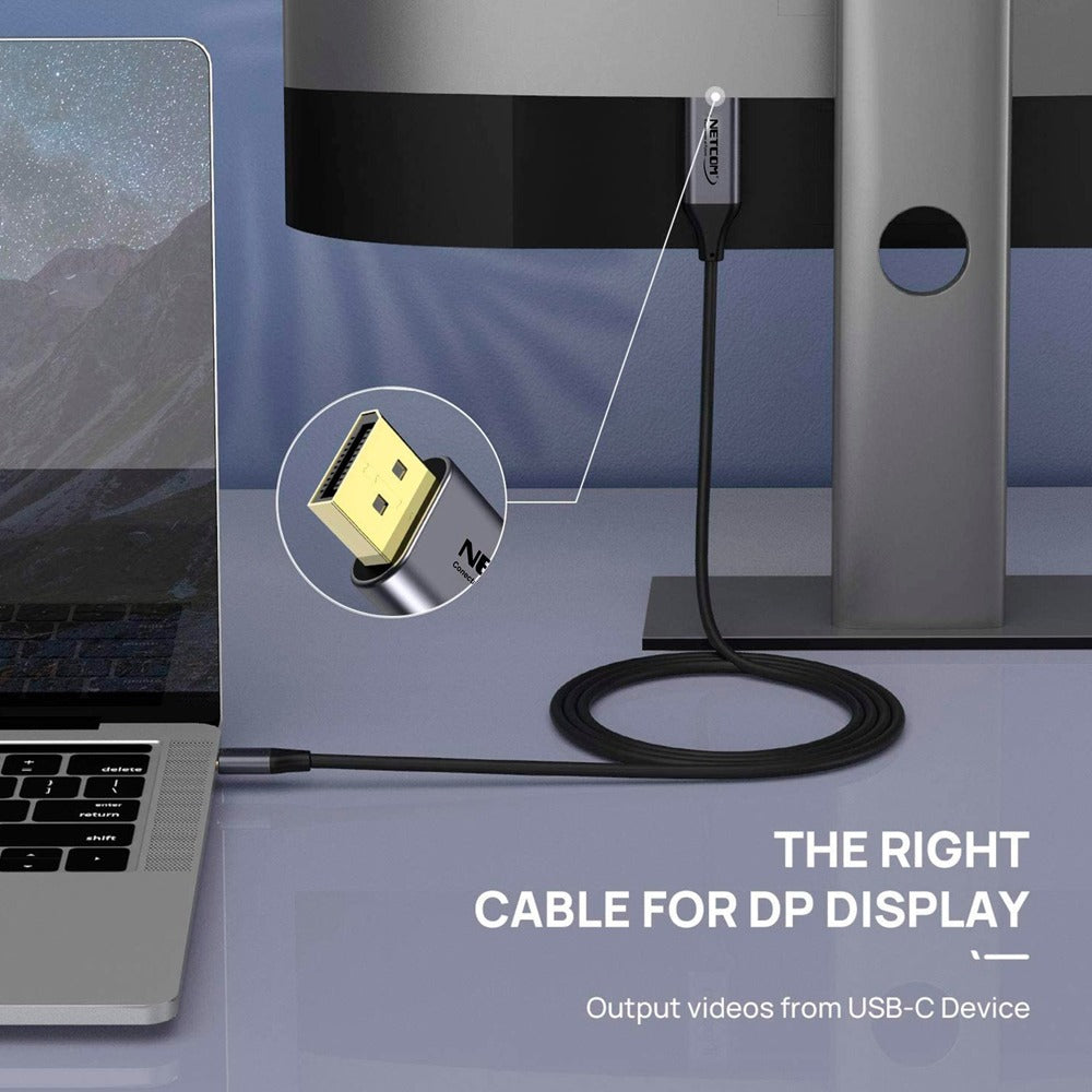 Cable Usb 3.1 C Tipo C a Displayport Netcom Pvc Macho 1.8 Metros 4k S1123