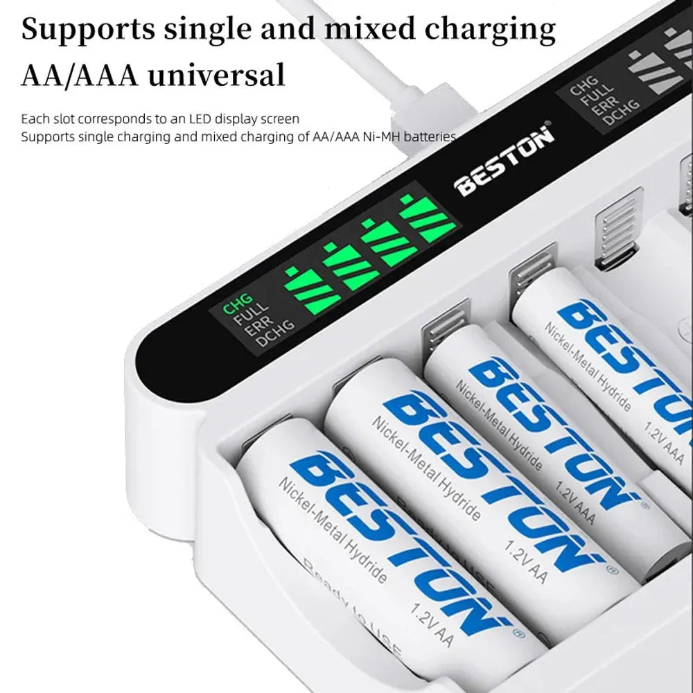 Cargador Inteligente de Pilas Baterías Recargables 8 Puestos AA AAA S1672