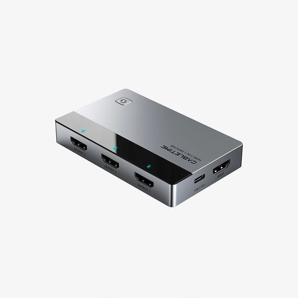 Switch Conmutador HDMI 3 en 1 4K 60Hz CABLETIME de Aluminio con Control Remoto Receptor IR y Botón Manual para PS5 Xbox TV Box y PC S2353