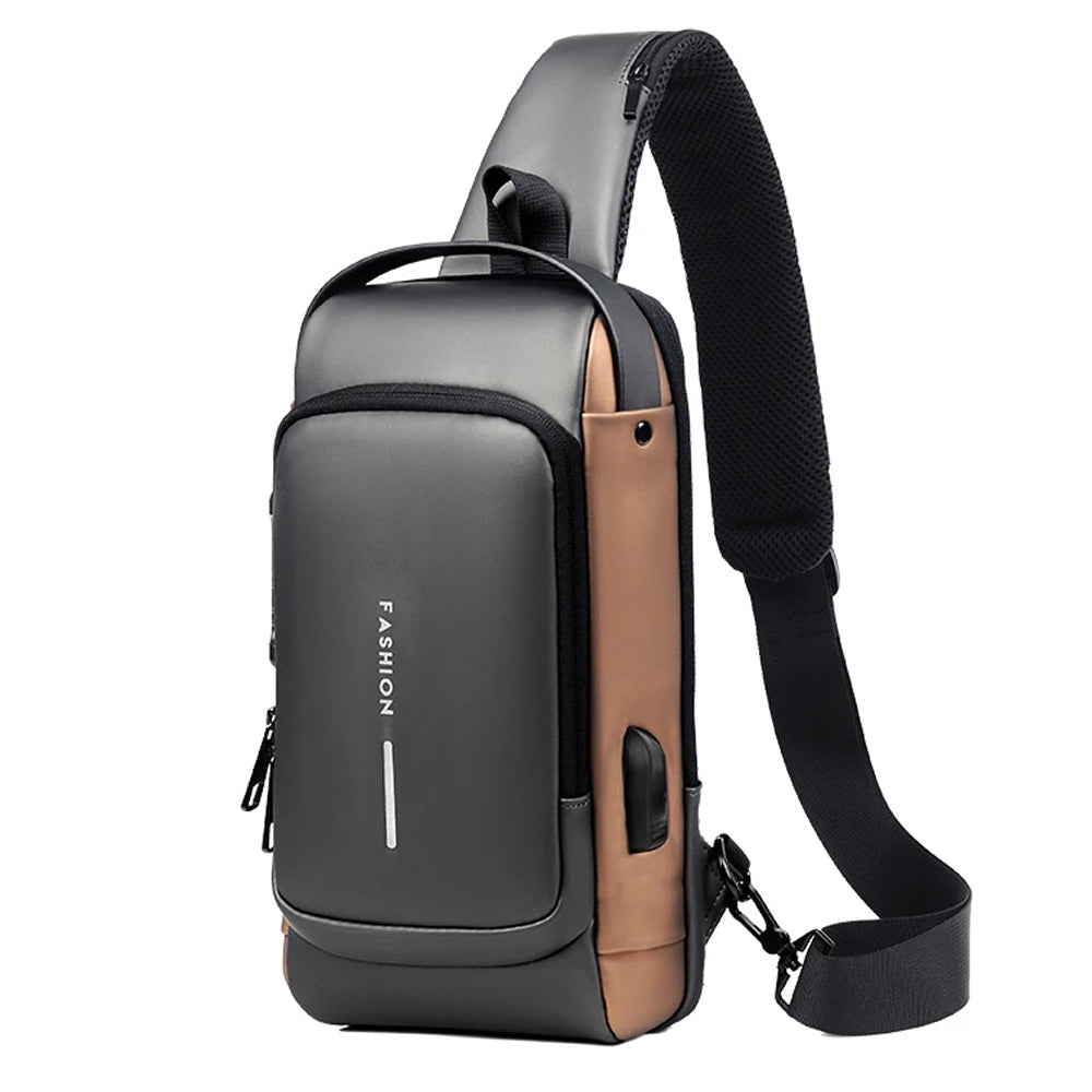 Morral Antirrobo con Clave Bolso de Hombro Multi Bolsillo Negro con Marrón S1598-1