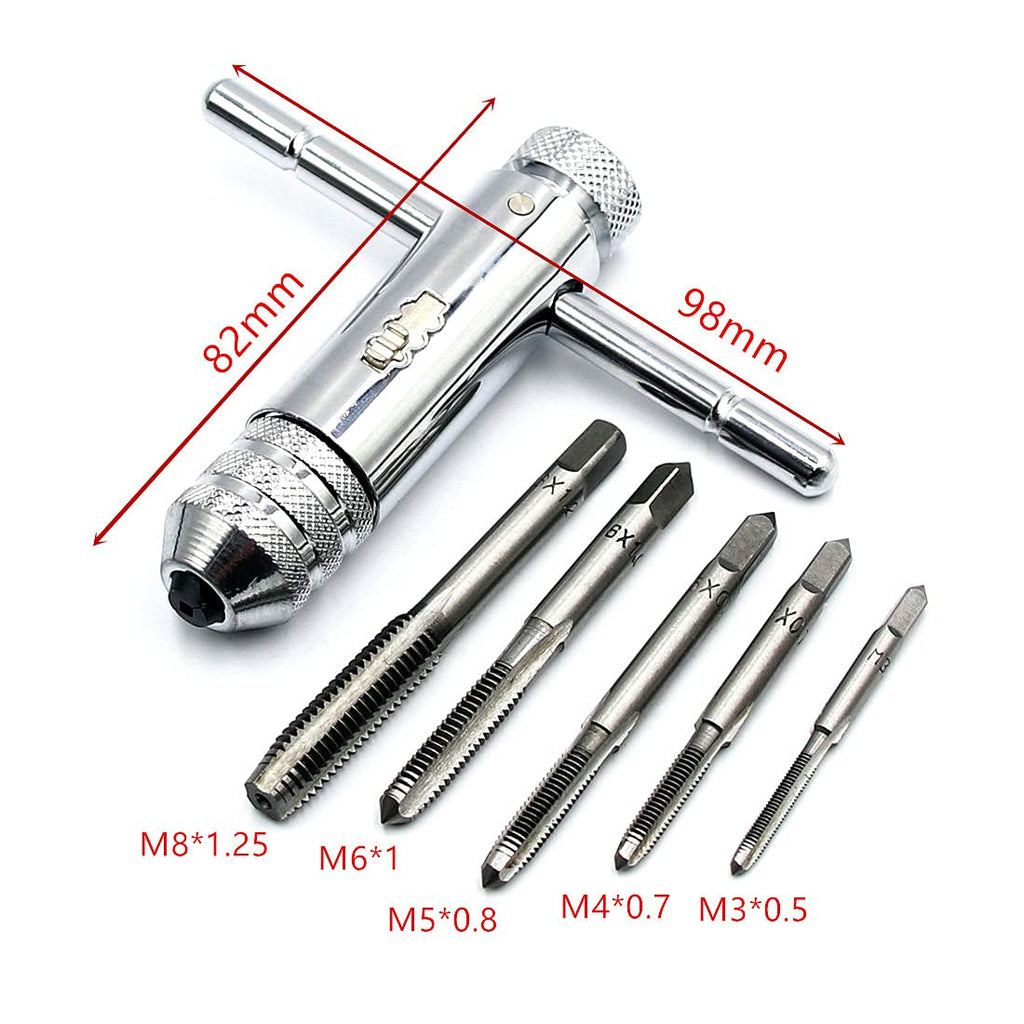 Juego de Maneral de Trinquete Tipo T con 5 Machuelos de Roscar (M3-M8) S2119