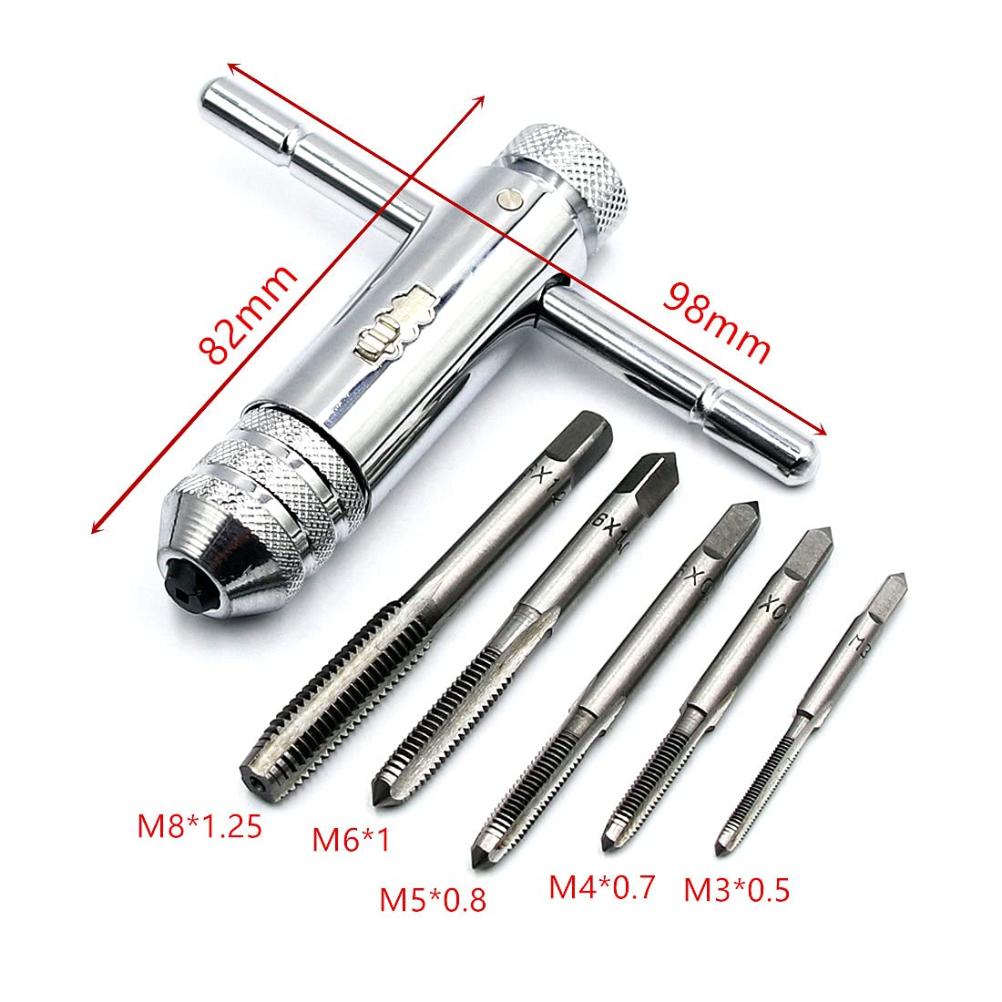 Juego de Maneral de Trinquete Tipo T con 5 Machuelos de Roscar (M3-M8) S2119