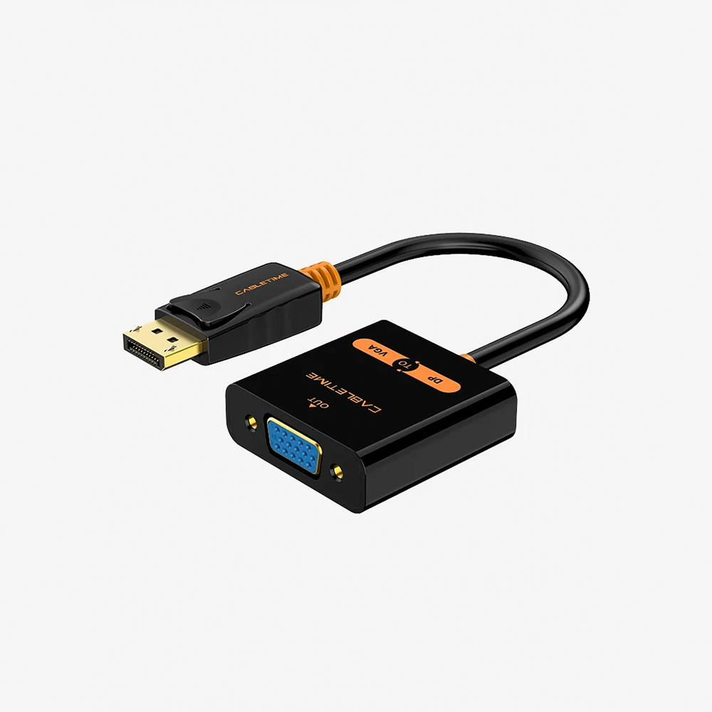 Adaptador DisplayPort a VGA Hembra CABLETIME 1080P 60Hz Conversor de Video con Seguro Mecánico Latching y Conector Chapado en Oro 24K para PC Laptop Tarjeta Gráfica Proyector y Monitor S2368