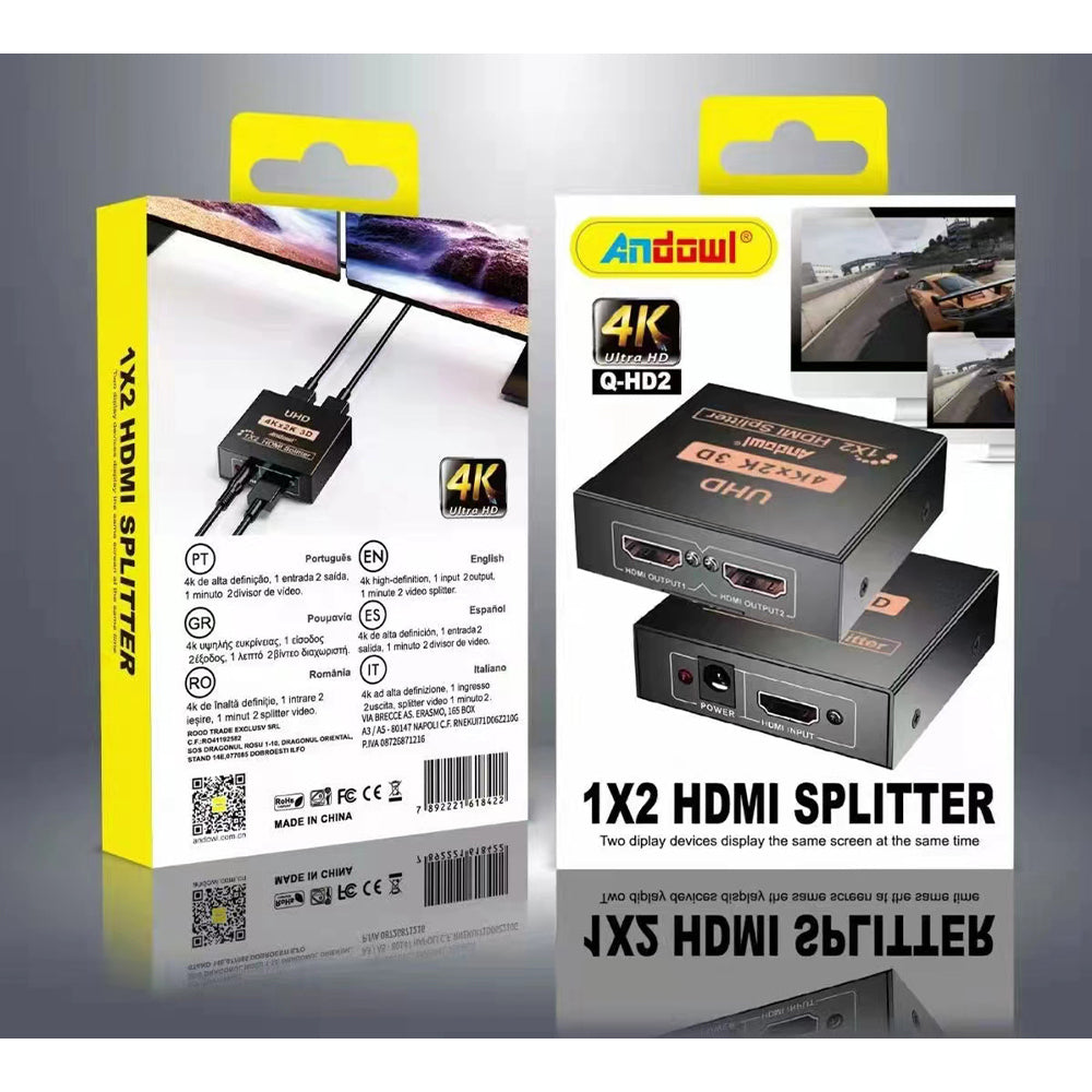 Splitter Divisor HDMI 1x2 Ultra HD 4K 3D ANDOWL(1 Entrada a 2 Salidas) s2079