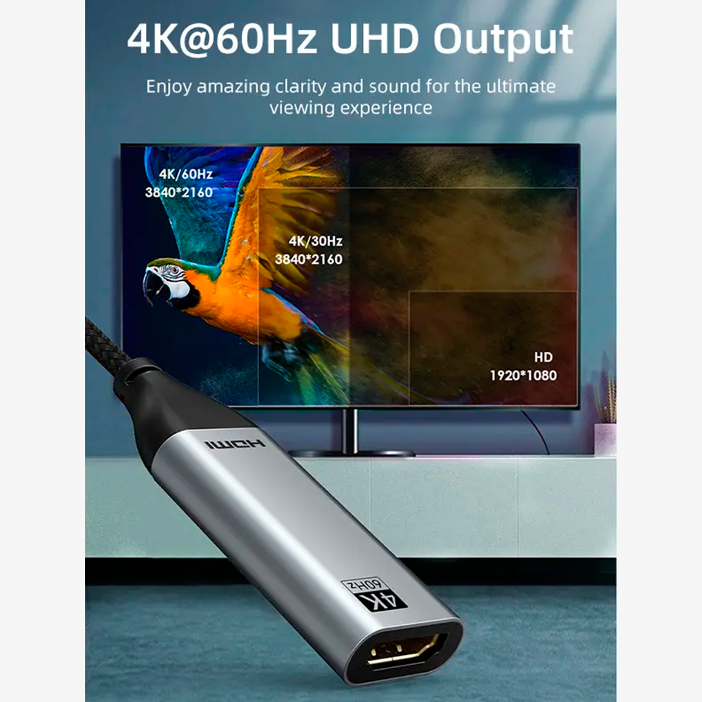 Adaptador USB-C a HDMI 2.0 4K 60Hz de Aluminio con Cable Trenzado de Nylon Plug & Play para MacBook iPad Pro Galaxy y Laptops S2358