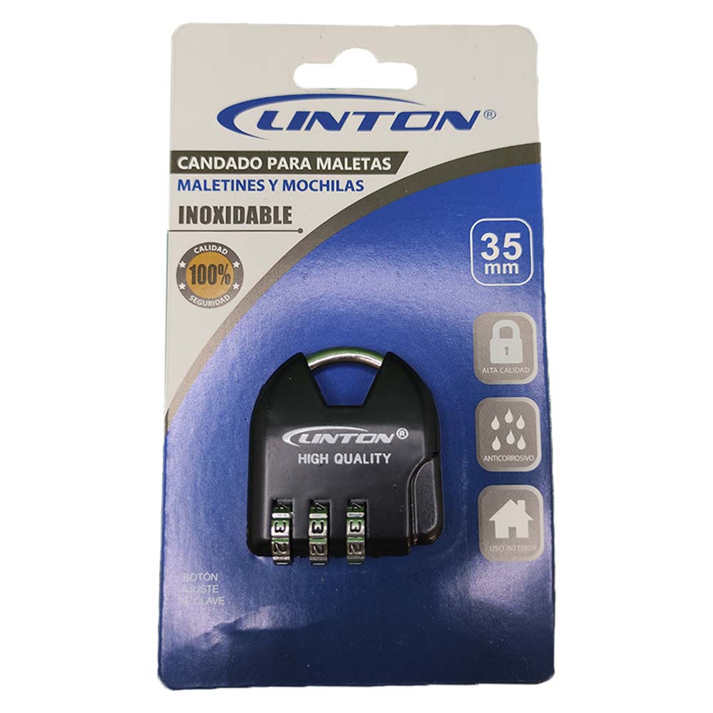 Candado Seguridad Linton para Mochilas Casillero Maleta Viaje 3 Dígitos Negro S0656