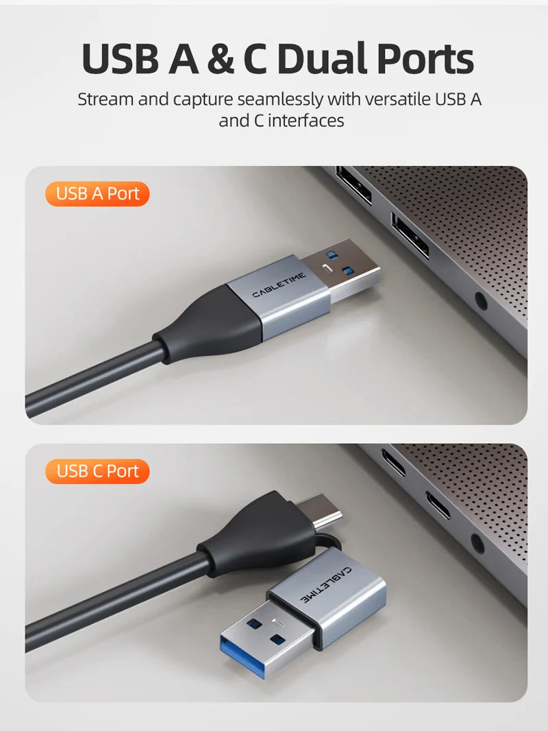 Capturadora de Video HDMI a USB / USB-C 3.0 CABLETIME 4K 30Hz Input 1080p 60Hz Switch OBS s2265