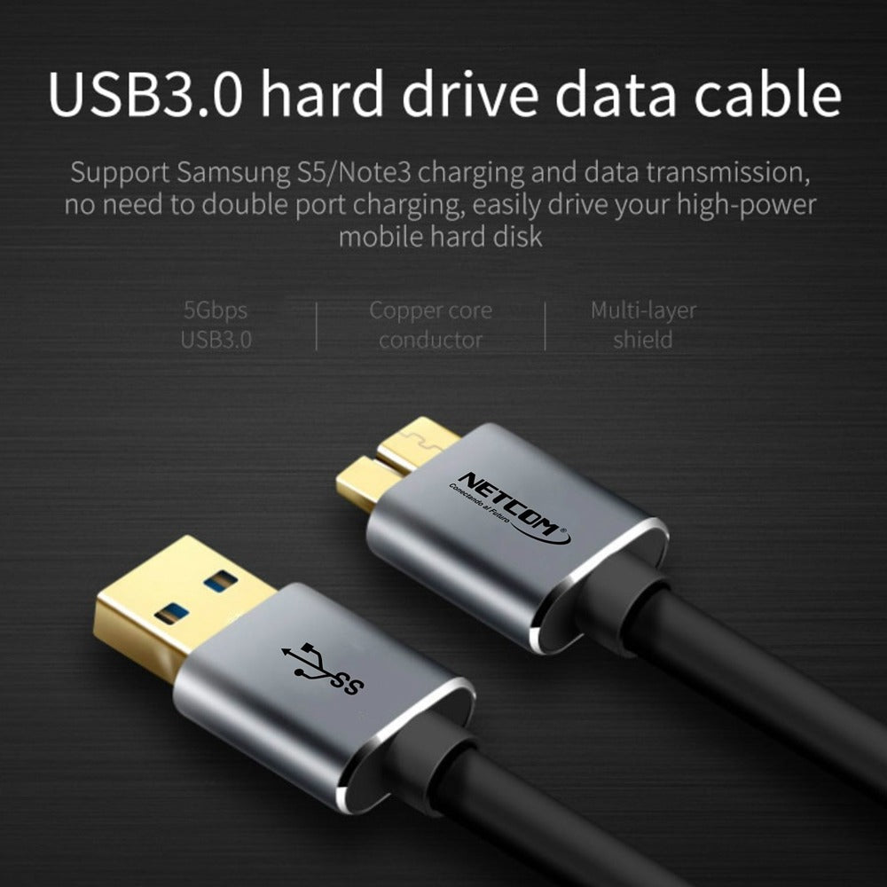 Cable USB 3.0 a Micro B NETCOM 30cm para Disco Duro Externo S2035