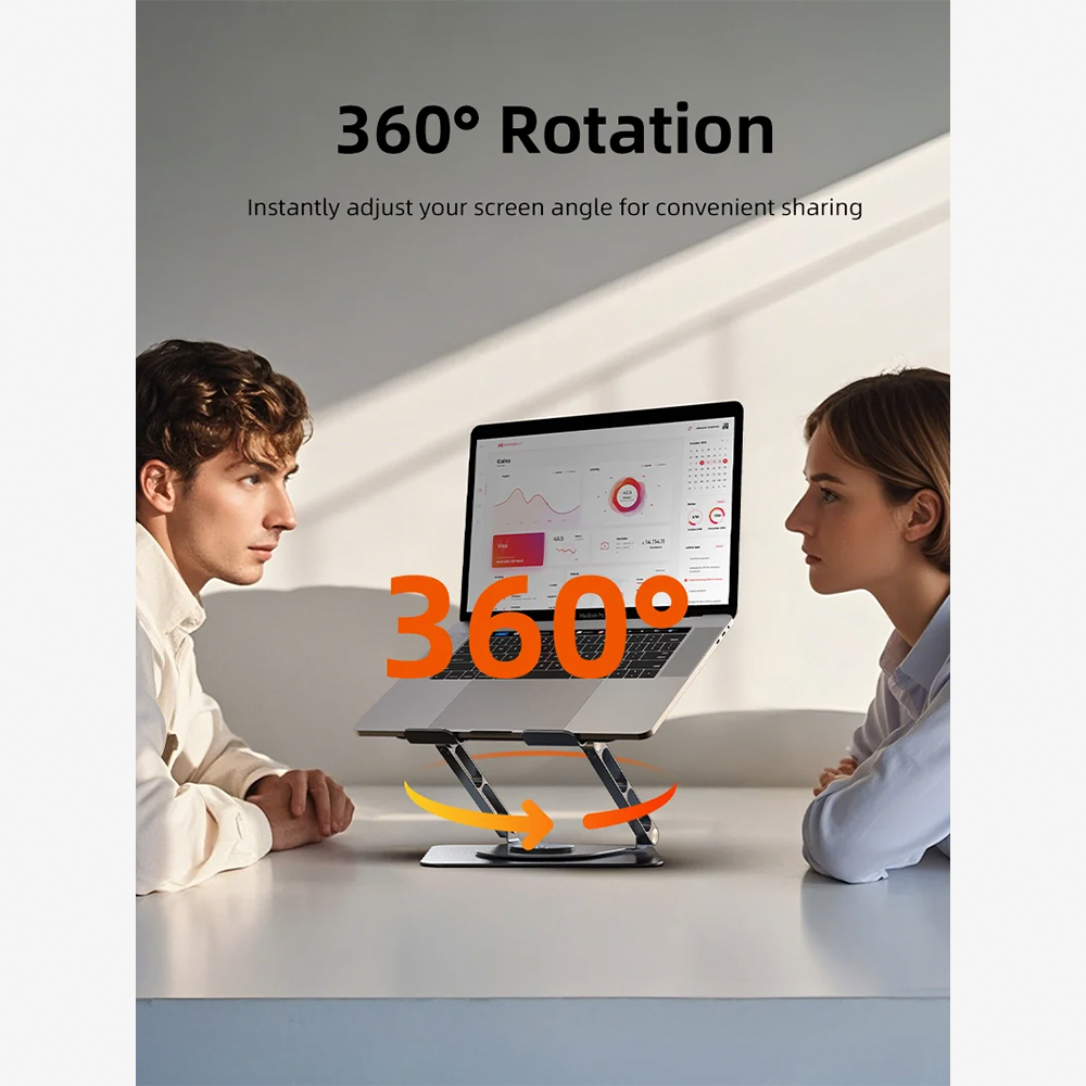 Soporte Giratorio 360° para Laptop de Aluminio Ergonómico Ajustable en Altura y Ángulo con Disipación Térmica para Laptops de 11 a 17.3 Pulgadas S2342