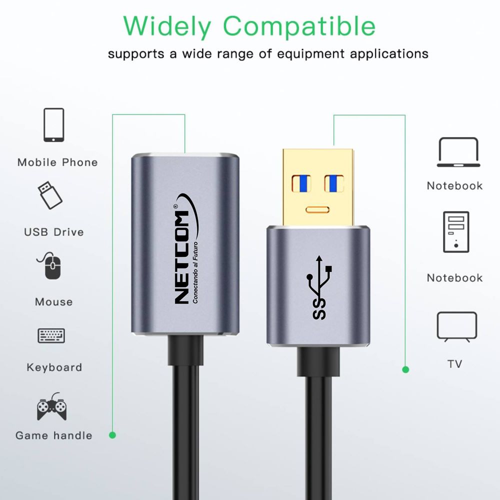 Cable Extensión Usb 3.0 Macho A Hembra 10 Metros NETCOM 5Gbps S1272