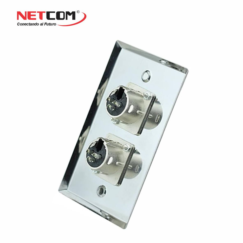 Placa de Pared Doble con 2 Conectores XLR Hembra de 3 Pines NETCOM Faceplate para Audio Profesional s2062
