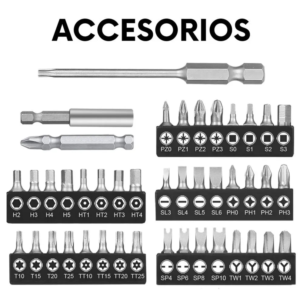 Destornillador Inalámbrico Recargable 4V TOTAL | Set Profesional 43 Piezas S1826