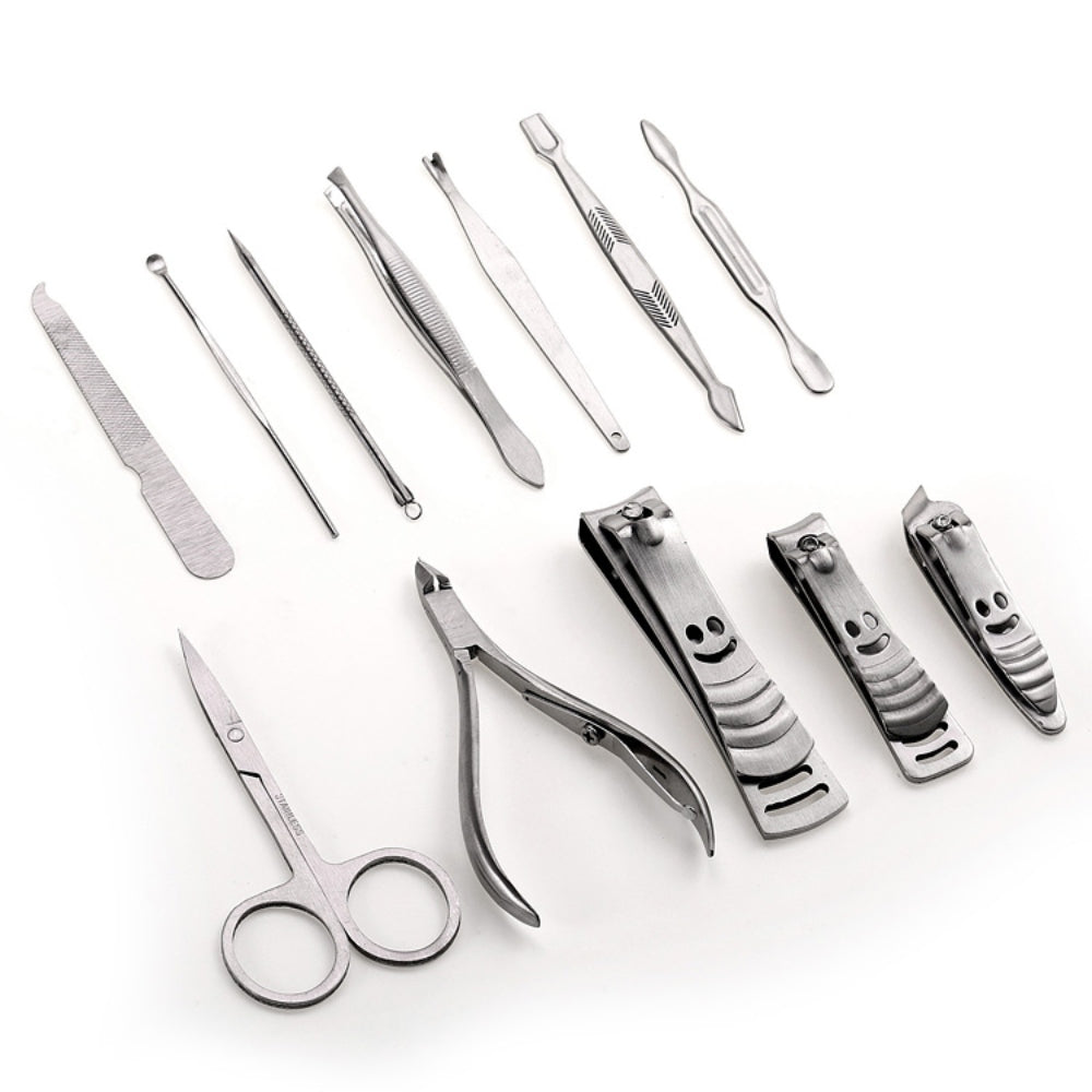 Set Manicura Acero Inoxidable 12 Piezas Cortauñas Negro S0208