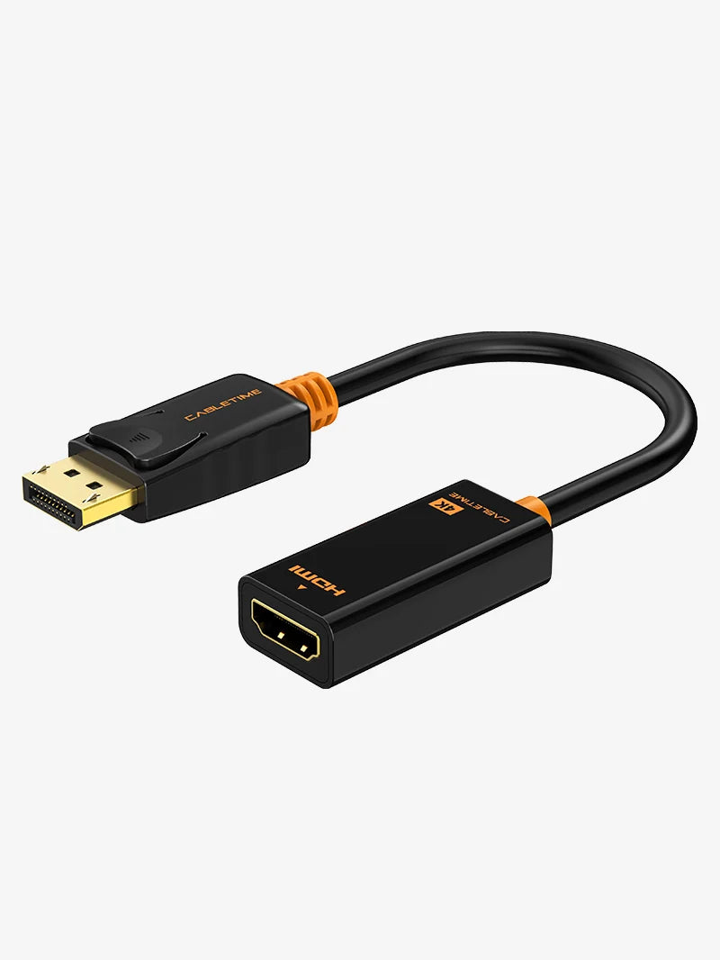 Adaptador DisplayPort a HDMI CABLETIME 4K 30Hz Seguro Latch Bañado en Oro PVC Negro/Naranja CP21B S2276