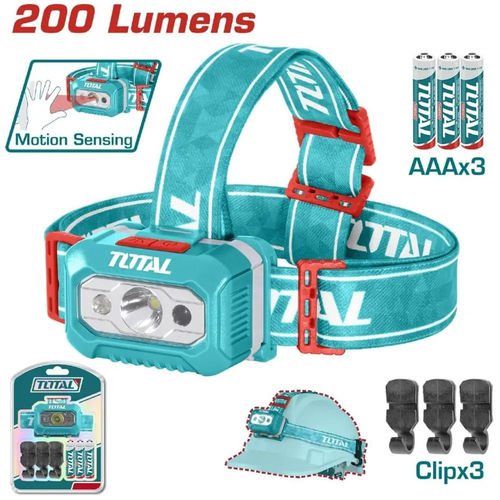Linterna Frontal 200 Lumenes TOTAL 3W Sensor Movimiento Led S1856