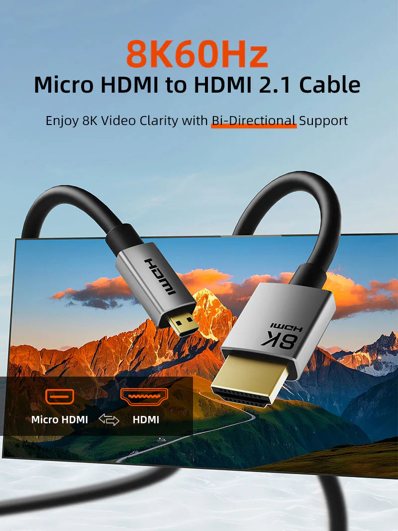 Cable Micro HDMI a HDMI 2.1 Bidireccional 8K a 60Hz 48Gbps CABLETIME de 1.5 Metros S0923