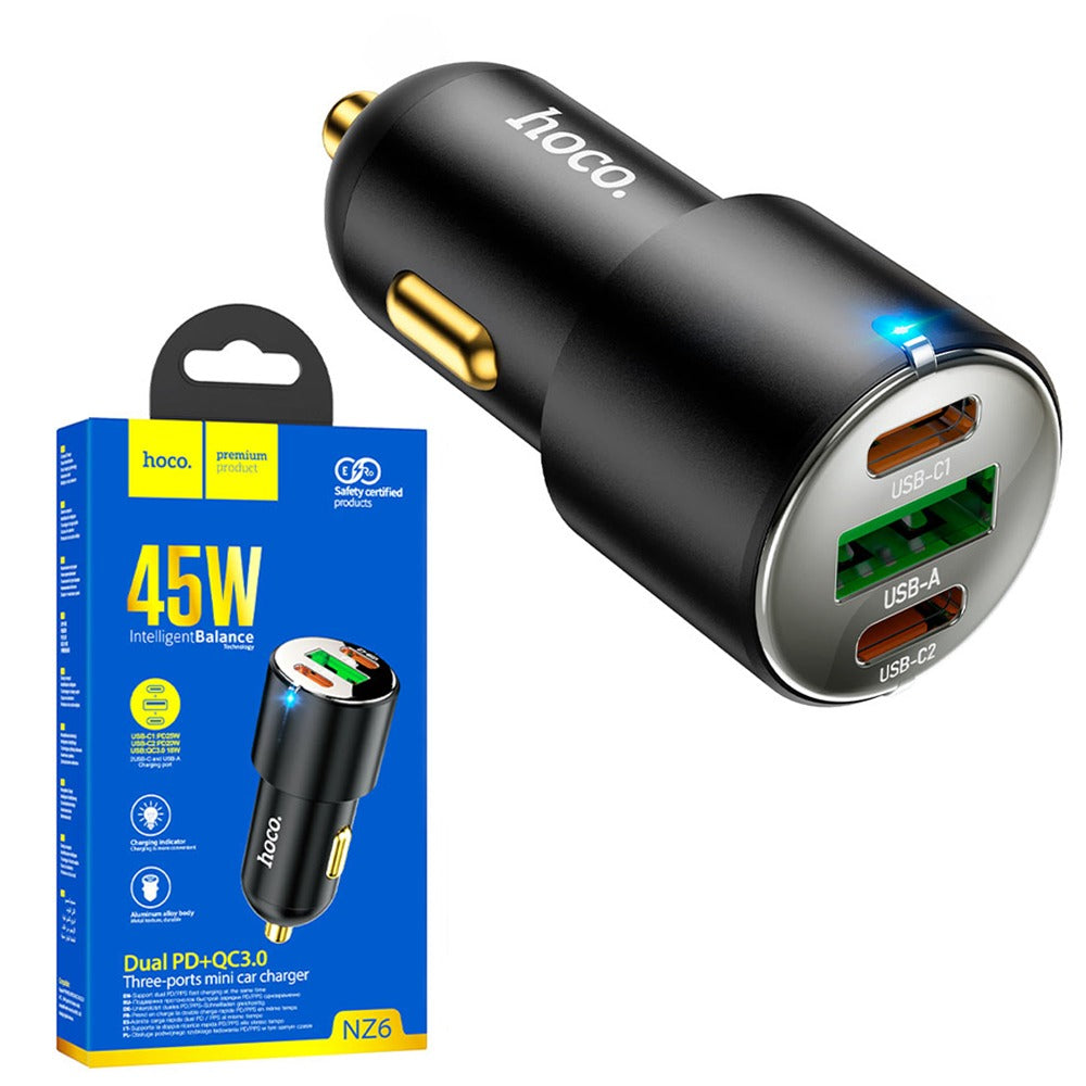 Cargador para Auto Hoco NZ6 | 3 Puertos Dual PD + QC 3.0 45W S1110