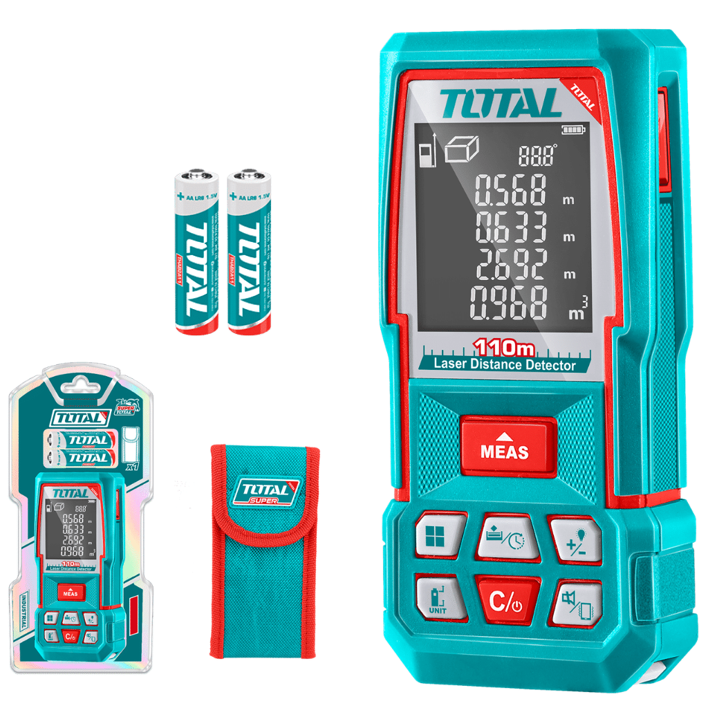 Medidor de Distancia Láser TOTAL 110m Telémetro Digital Industrial Precisión ±2mm Sensor de Inclinación Vibración Pantalla LCDS2308