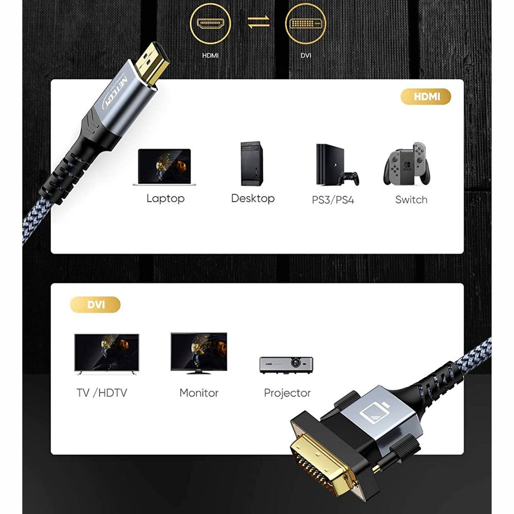 Cable HDMI a DVI D 24+1 1.8 Metros NETCOM bidireccional Full HD 1080P S1120