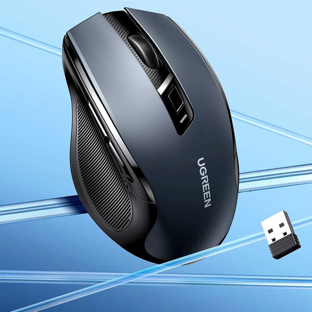 Mouse Inalámbrico Ergonómico Ugreen MU006 Dual 2.4G Bluetooth 5.0 4000 DPI Silencioso Negro S2214