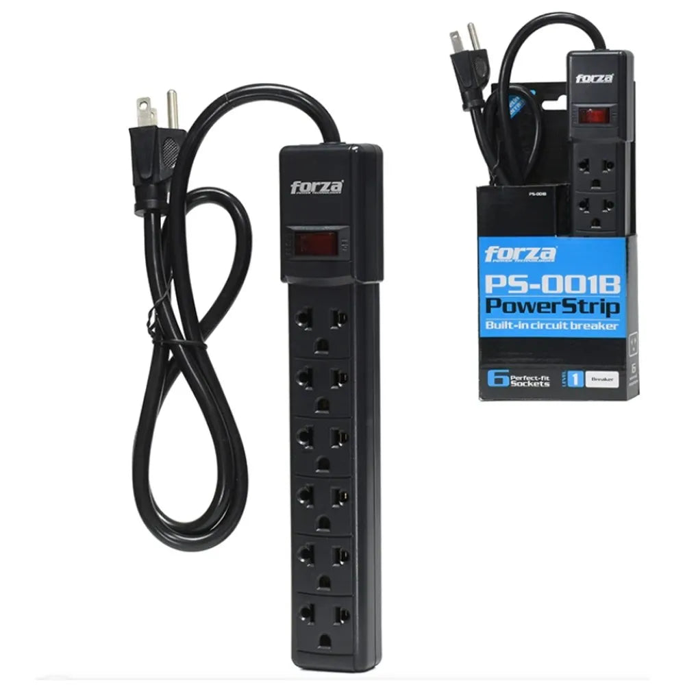 Extensión de 6 Salidas FORZA cable 90cm Regleta Supresor de Picos 2200W S1787