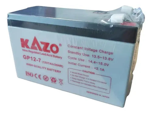 BATERÍA SECA 12V 7AH 20HR GP12-7 KAZO RECARGABLE ALARMA UPS