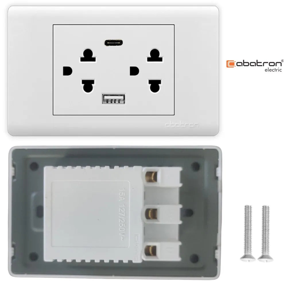 Tomacorriente Tierra Mas Toma Doble Usb Placa Abatron S1879