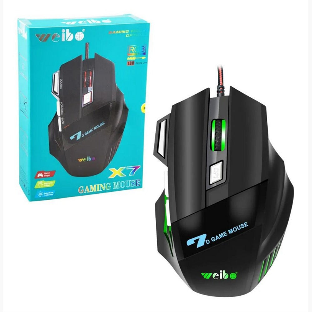 Mouse Gamer Weibo X7 RGB Iluminacion Led 3200 Dpi Cable 1.8m S0733