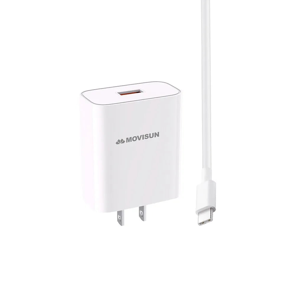 Cargador USB Tipo C MOVISUN MQC 20 USB 3.0 Carga Rapida 22.5W Cable 1m S1655