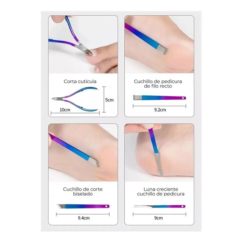 Set Manicura Pedicura Acero Inoxidable 15 Piezas Bicolor S0835