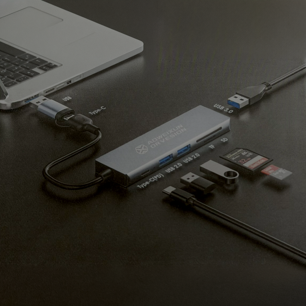 Hub Adaptador Multipuertos 6 en 1 (Tipo-C y USB a USB 3.0, SD/TF y PD 100W) s2100