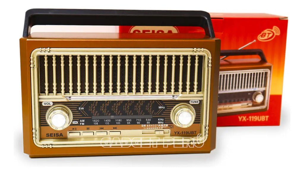 Radio Portátil Retro Vintage SEISA YX-119UBT AM/FM/SW con Bluetooth, Linterna y Luz LED S2154