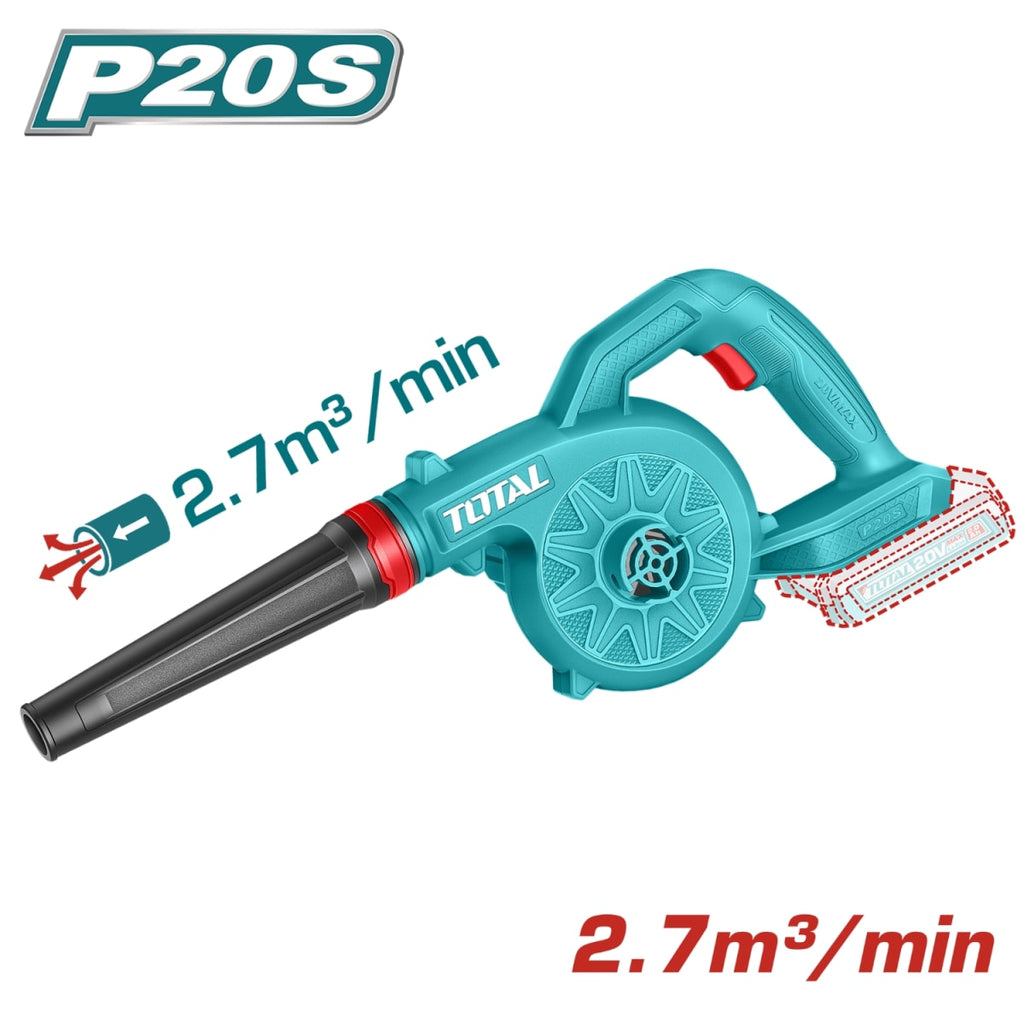 Sopladora Inalámbrica 20V TOTAL 18000 RPM 2.7 m³/min con Batería 2.0Ah y Cargador Plataforma P20S TABLI20781S2317