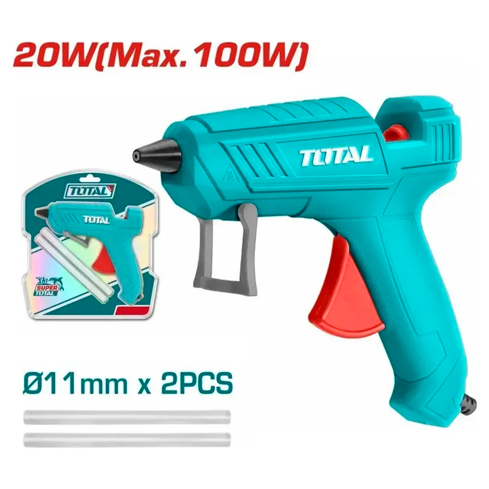 Pistola de Silicona Caliente TOTAL 150W 220V para Barras de 11mm con Boquilla Antigoteo y 2 Barras TT101116 S2322