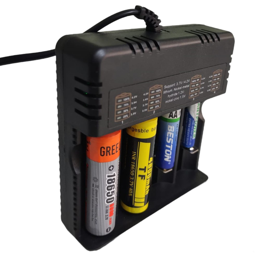 Cargador de pilas baterías recargables 4 puestos AA AAA 18650 26650 S1587