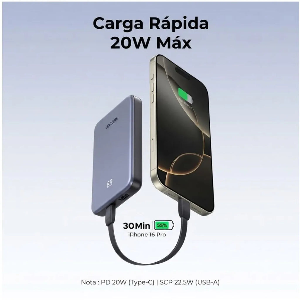 Power Bank UGREEN Zapix Series 10000mAh 20W PD 22.5W SCP Pantalla Digital LED S2294