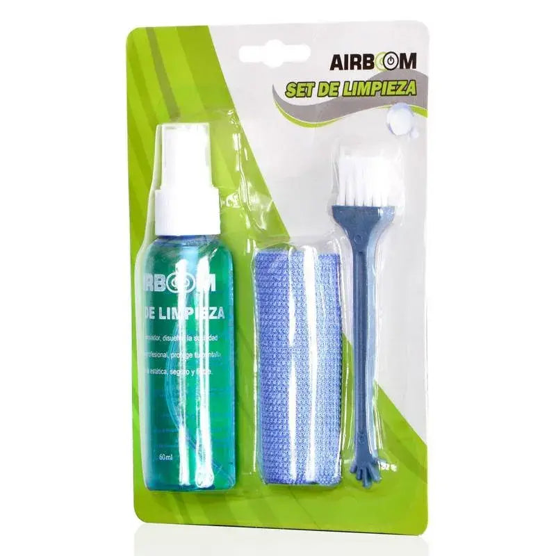 Kit Limpiador de Pantallas y Teclados Airboom con Paño y Cepillo (60ml) s2077