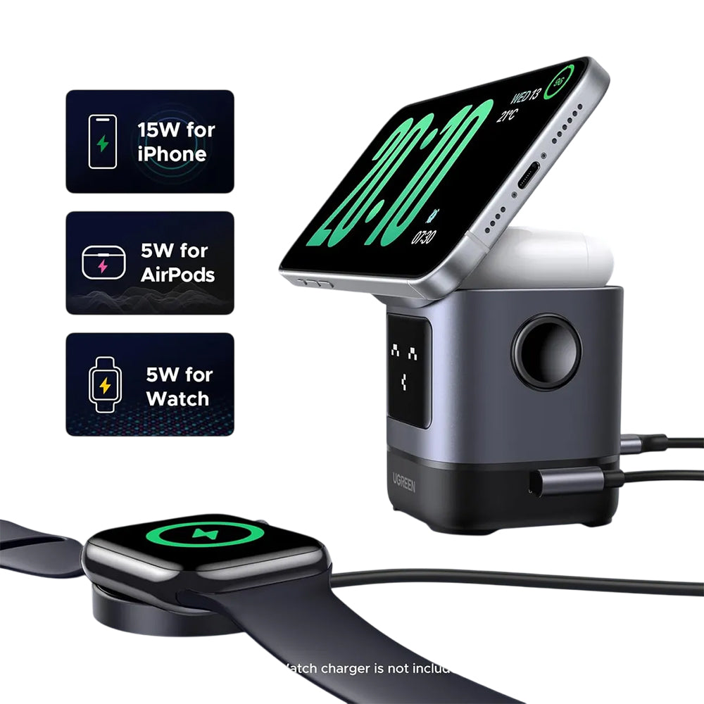 Estación de Carga Inalámbrica 2 en 1 UGREEN Uno 15W Qi2 MagSafe Pantalla Robot Ajustable 70° 45775 S2292