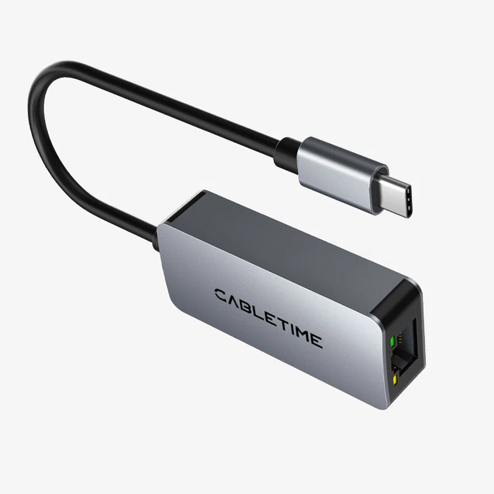 Adaptador USB-C a Red Ethernet RJ45 2.5G CABLETIME 2500Mbps Aluminio Plug & Play MacBook PC CB57G s2264
