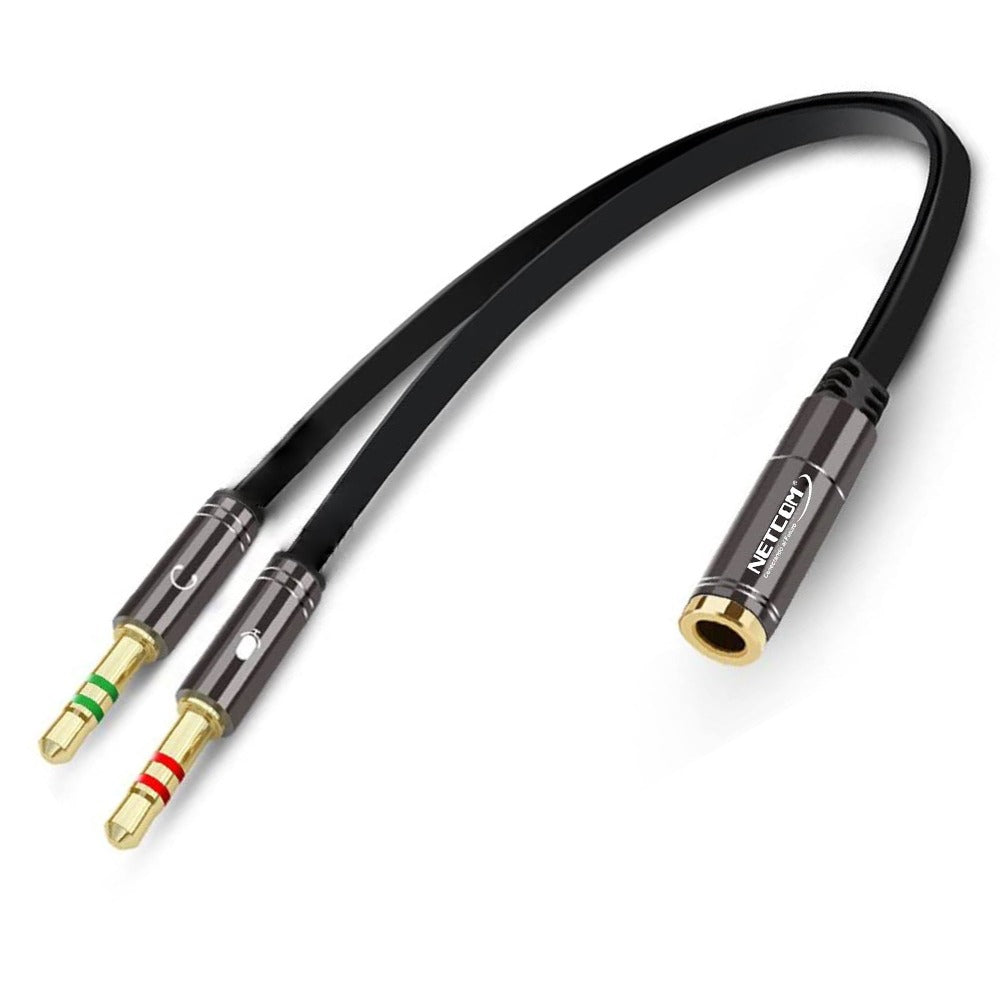 Cable De 2 Plug 3.5mm Estéreo A Jack 3.5mm Trrs - 252-143 Netcom Negro S1176
