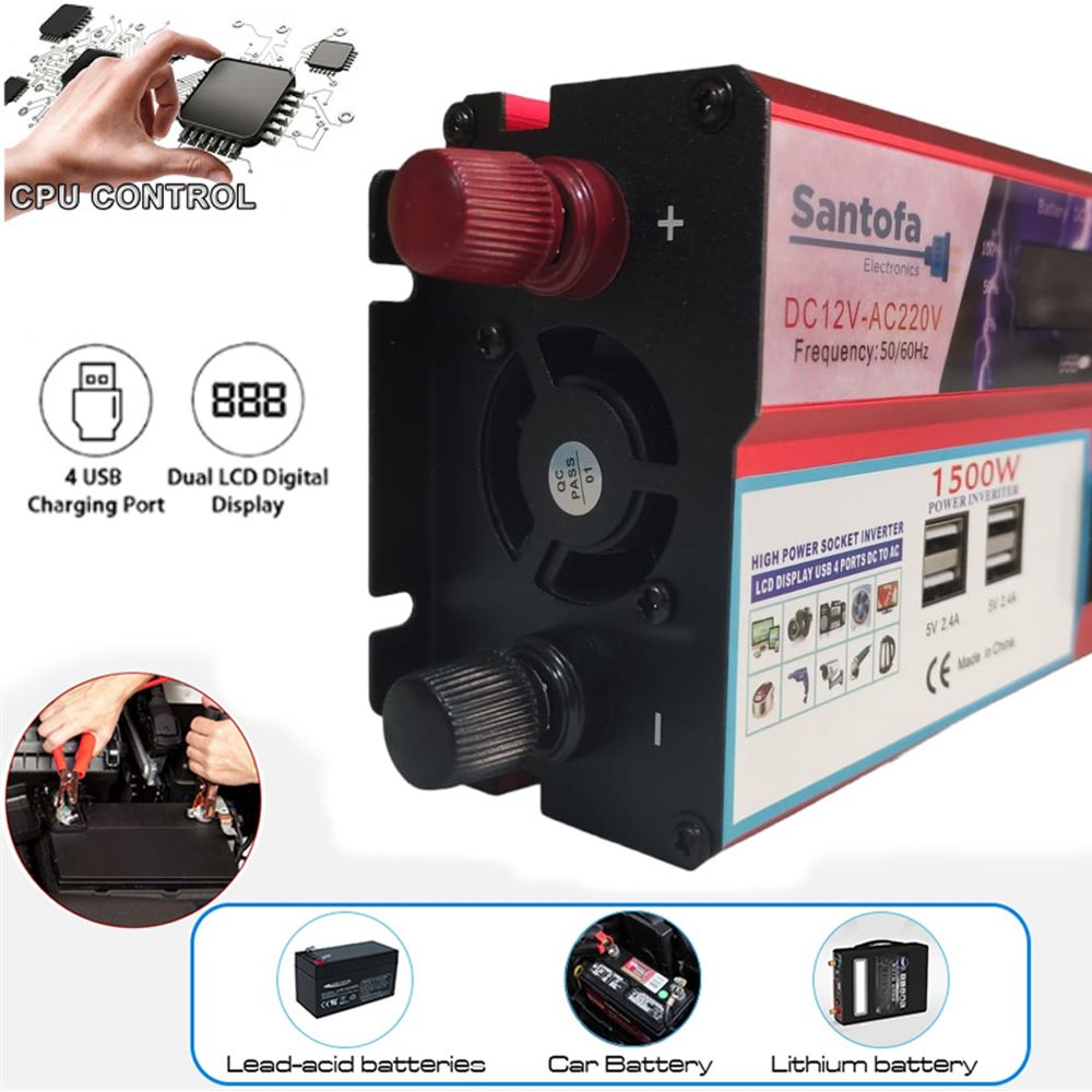 Inversor de Corriente 12V a 220V | 1500W - 3000W Pico | Pantalla LCD | S1313