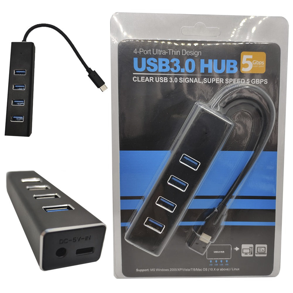 Hub 4 Puertos USB 3.0 Tipo C 5gbps Indicador Led Super Speed Delgado S0776