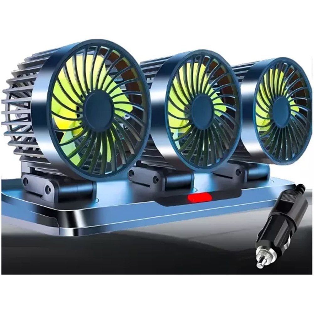Ventilador para Vehículo de 3 Cabezas | Giratorio 360° 12V S1564