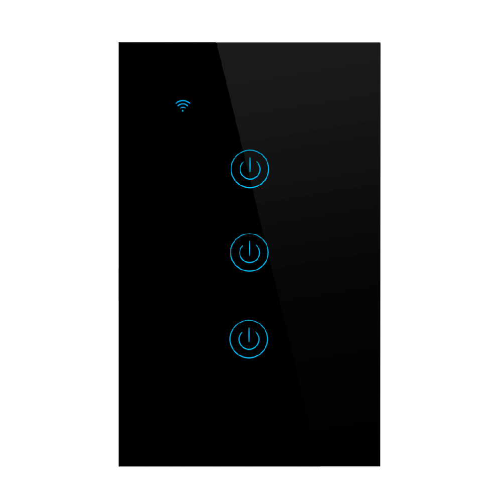 Interruptor Inteligente WiFi Triple de 3 Botones Táctil Negro S2156